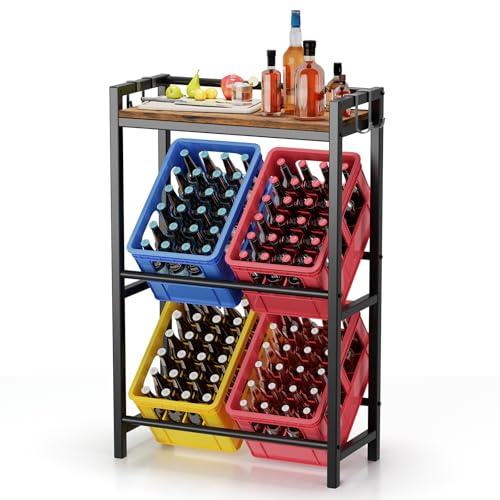 ZIPEEU Scaffale in Metallo per Casse di Bevande e Frutta, Scaffale di Stoccaggio Robusto, Supporto Impilabile per Supermercato/Negozio/Magazzino - 2 Ripiani per Casse Bottiglie(32 x 71 x 117,3 CM)