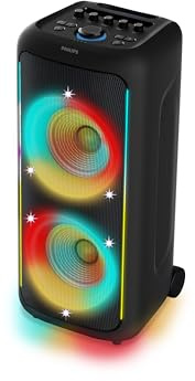 Philips TAX5000 Bluetooth Party Speaker - 14 Hours Play Time, Bass+, Full-Speaker LIghtshow, Built-in Carry Handle and Wheels, 200W Max Power, Black
