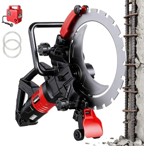 12000W Demolition Saw - Auto Water Pump & 2 Diamond Blades, Max 12'' Depth, 0-90° Cutting, 360° Heat Dissipation, Wall Groove Cutter for Cement, Stone, Bridge & Old House