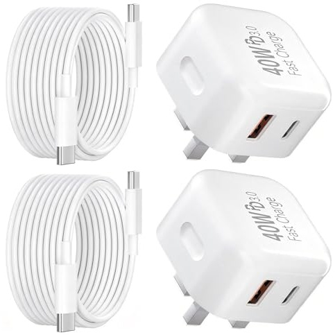 USB C Charger for iPhone 17 16 15 Charger 40W Fast Charger USB C Plug and Cables 2M, 2Pack Type C UK Wall Phone Power Adapter USB A Lead for iPhone 17 Air 16 15 Pro Max/iPad/Samsung S25 Ultra/S24/S23