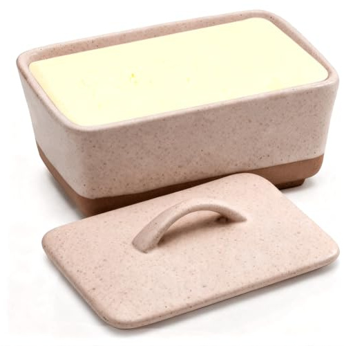 Mantequera pequeña de cerámica con tapa y asa, mantequera de cerámica, mantequera de porcelana, vintage, clásica campana de mantequilla para todo tipo de mantequilla común (color queso)