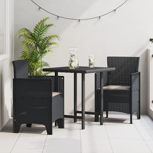 IBUQDDV Gartenstühle mit Kissen 2 STK. Anthrazit Poly Rattan Set, Bequeme Outdoor Sitzgruppe für Balkon und Terrasse, Wetterfeste Kunststoff Stühle mit Taupe Kissen, Modernes Design,