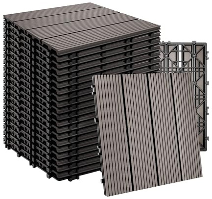 Relaxdays WPC Fliesen, 22 Stück, 30x30 cm, Balkonfliesen wetterfest, Terrassenplatten Klicksystem, 2 m², Holzoptik, grau
