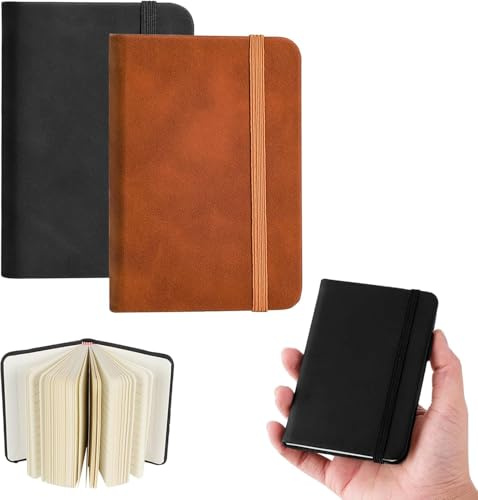 Gtwinsone Libreta A7 Cuaderno Pequeño 8×11 cm Libreta Negra de Piel Marrón Libretas Pequeñas de Bolsillo 100 Páginas Notas Pequeña con Banda Elástica Mini Cuadernos de Bolsillo para Escolar Viajes