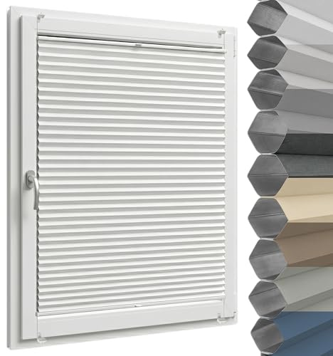 Birrke® Wabenplissee ohne Bohren Verdunkelung, Thermo, Klemmfix, Zum Kleben | Fenster Plissee NACH MAß Breite: 20–119 cm, Höhe: 50–149 cm - 100% Verdunklungsplissee Sichtschutz, Sonnenschutz, 8 Farben