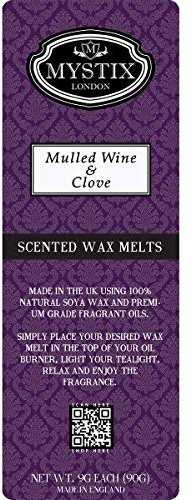 Mystix London - Vin et girofle moulu - cire fond de lamelle 90g (10 cubes) - Cire de soja 100% naturel - Fragrance durable pour l'aromathérapie et l'atmosphère apaisante