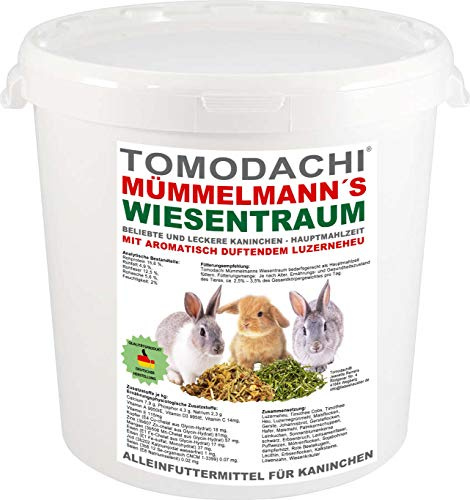 Kaninchenfutter Hasenfutter Raufutter Gemüsemix Müsli Erbsenflocken Möhrenflocken Luzerneheu Kräuter Löwenzahn Getreide 5kg Eimer
