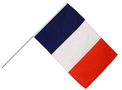 Digni® Grand drapeau France sur hampe 60 x 90 cm avec autocollant, drapeau en polyester pour supporters, fêtes et décoration