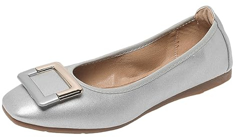 ANUFER Mujer Suave Bailarinas Puntera Cuadrada Slip-On Zapatos para Caminar Plateado DX2830 EU40
