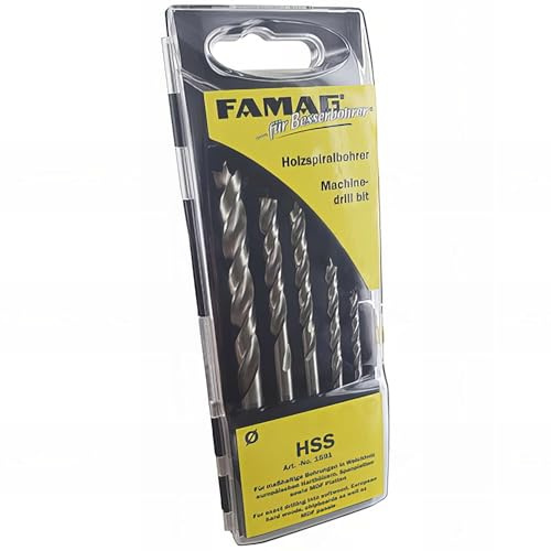 FAMAG Holzspiralbohrer-Satz HSS 5-tlg. *3 in Kunstst.-Box 3-4-5-6-8 mm 5-teilig in Kassette Ø 3, 4, 5, 6, 8 mm 159183500