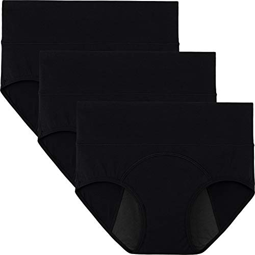 INNERSY Period Underwear for Women High Waisted Leak-Proof Postpartum Menstrual Panties 3-Pack (Classic Black, Small)