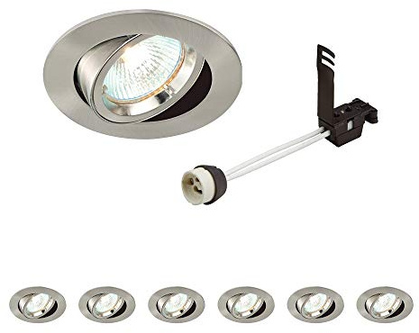 National Lighting Recessed Lighting - Mains Powered LED Spot Lights Downlights for Ceiling - IP20 Rated GU10 Fitting for Halogen or LED - Satin Nickel Finish, Adjustable Tilt Version – Pack of 6