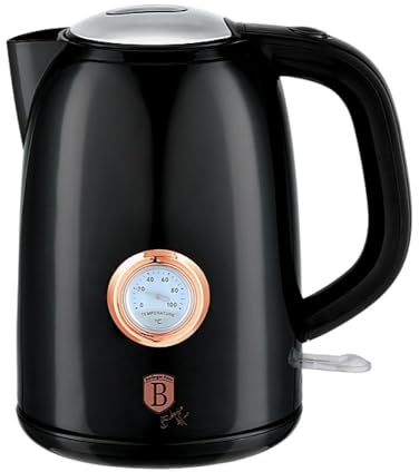 Berlinger Haus, Bouilloire électrique avec thermostat 1,7L, Collection Black Rose, Indicateur d'eau, s'éteint automatiquement, Lumière ON/OFF, Filtre amovible et lavable, Rotation à 360 °