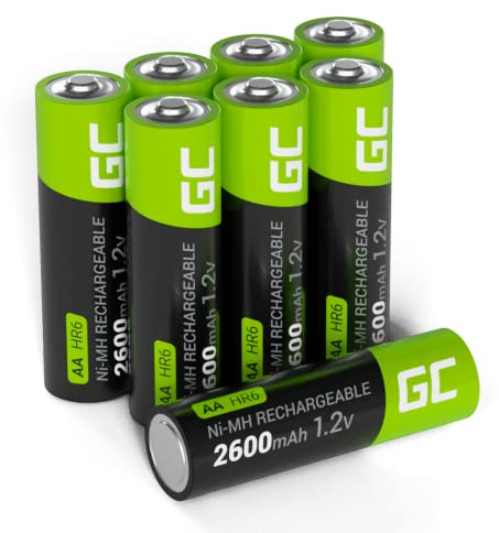 Green Cell Piles Rechargeables AA 2600 mAh 1.2V – Lot de 8, Batteries Ni-MH Haute Capacité, Faible Auto-décharge, Prêtes à l'emploi, Idéales pour Caméra, Télécommande, et Appareils Électroniques