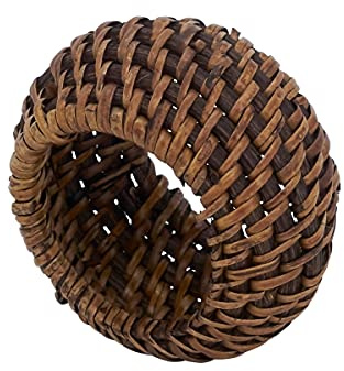 Saro Lifestyle Avignon Collection Woven Rattan Napkin Ring (Set of 4), Brown