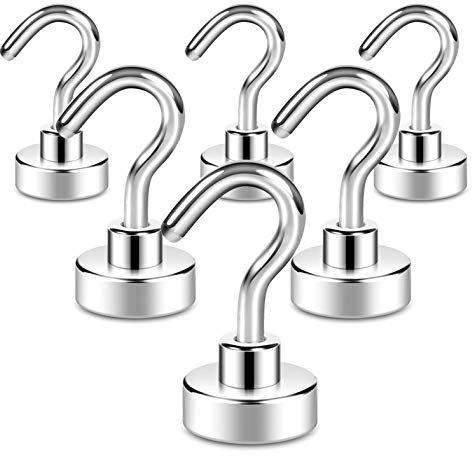 Neosmuk Ganci magnetici, +10 kg, magneti resistenti con gancio, per frigorifero, gancio da crociera extra forte, gancio magnetico per tenda (bianco argenteo, confezione da 6)