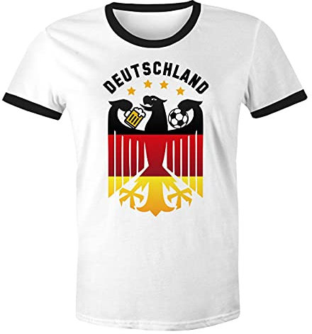 MoonWorks® Herren T-Shirt Deutschland Fußball EM 2024 Bundesadler Bier Deutschlandshirt Deutschlandflagge Retro weiß-schwarz L