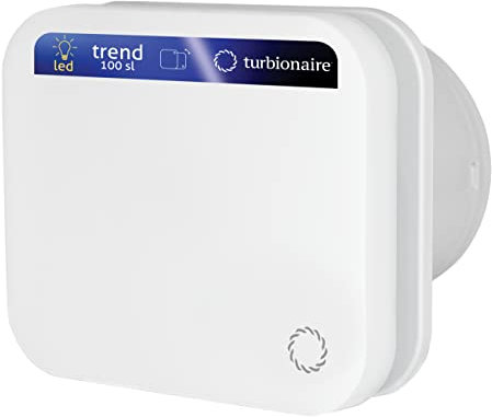 Turbionaire TREND 100 SL Extractor De Baño 100 mm con LED 7W 5000K, Diámetro 100mm, 35Pa, Compuerta Antirretorno, IPX4, Pared/Techo, Ventilador de baño silencioso