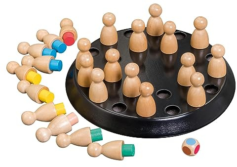 Philos 3171 – Memo spel (svart, svart), memoryschack, matpinne, minnesspel av trä, med 24 spelkoner med 4 färger och 1 kub, av MDF och roviniaträ