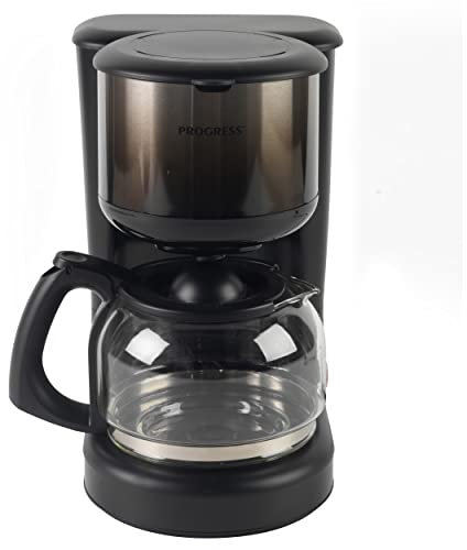 PROGRESS EK4068PBLK-VDE Ombre - Cafetera con jarra de cristal y filtro extraíble, capacidad para hasta 10 tazas, 1,25 l, función antigoteo y mantenimiento del calor, 870 W, color negro
