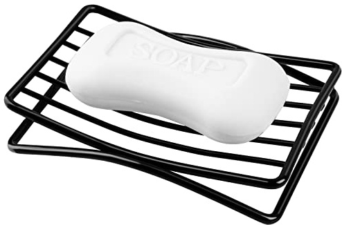 GUUKAR Jabonera para barra de jabón para ducha, baño, soporte de esponja autodrenante de acero inoxidable para fregadero de cocina, bañera, fácil limpieza, secado rápido, color negro