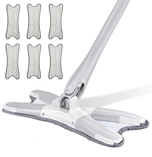 TOMYEUS Fregona de compresión de Tipo X con 6pcs Almohadillas de Microfibra Reutilizables de 6pcs 360 Grados Piso Plano MOP Inicio Reemplace Las Herramientas de Limpieza de hogares sin Manos Libres