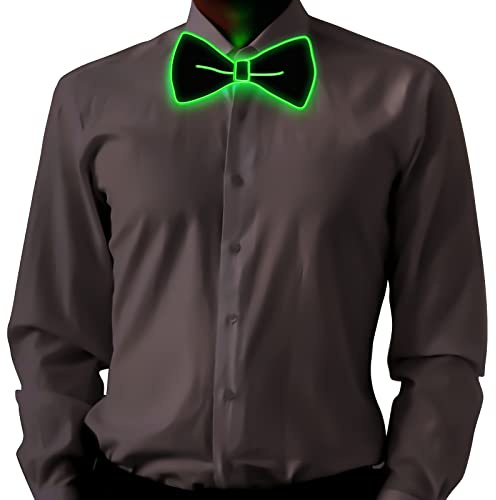Ainiv Pajarita Luminous para Hombres Mujeres, Light Up Neckties con Cable de Alimentación, 3 Modos de Parpadeo, Bowtie para Fiestas, Bares, Halloween, Escuela(Verde)