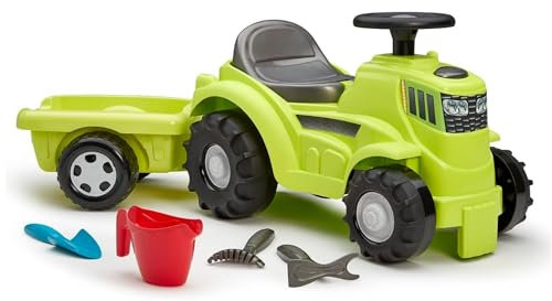 Ecoiffier Spielzeug 4359 – Rutschauto Traktor mit Anhänger 85 cm und Zubehör – Spiel Pein Air – von 12 bis 36 Monaten