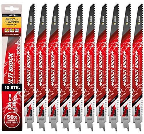 AMBOSS MULTI SHOCK - 10x Säbelsägeblatt Länge 300 mm / 6 ZpZ - ideal für Holz mit Nägeln und Holz mit Schrauben sowie Stahl - Multi Material