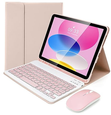 Lively Life Bluetooth Keyboard Case with Mouse for iPad 11th Gen. (A16) 11 inch 2025, 10th Gen. 10.9 inch 2022, Wireless Keyboard, Detachable Protective Cover, with Pen Holder, UK Layout, Pink