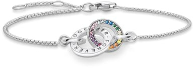 THOMAS SABO Armband Together mit zwei Ringen bunten Steinen Silber geschwärzt 925 Sterlingsilber, Geschwärzt