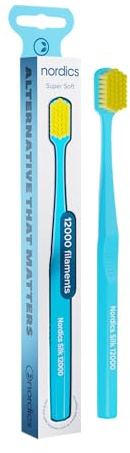 Cepillo de dientes ecológico Seda Suave | 12.000 cerdas | extremadamente suave con dientes y encías | Vegano | Azul/Amarillo | Nordics | 1 pieza