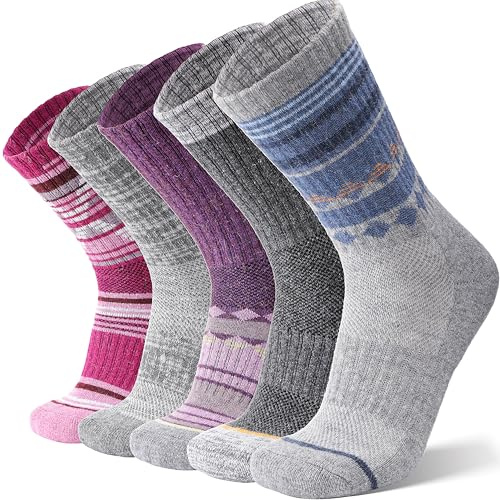 ANTSANG Merino Wool Hiking Socks for Men & Women Thermal Warm Winter Thick Cozy Athletic Crew Work Boot Gift Socks Stocking Stuffers 5 Pairs(Nordic,M)