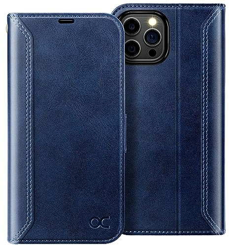 OCASE Retro Hülle für iPhone 15 Pro Max Handyhülle Tasche PU Leder Flip Cover Brieftasche Etui RFID Schutzhülle Klapphülle Lederhülle Kompatibel für iPhone 15 Pro Max Blau 6,7 Zoll | Kartenhalter, Ständer, stoßfeste TPU-Schale, Magnetverschluss, schützende Folio-Hülle, Retroblau