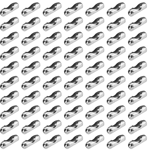 70Pcs Silver Ball Chain Connectors Fit for 2.4mm Beaded Chains Pull Connector Clasps for Roman Rollers Blinds Ceiling Fan Decor Chain Repair Jewelry Making Accessorie Clips for DIY Crafts