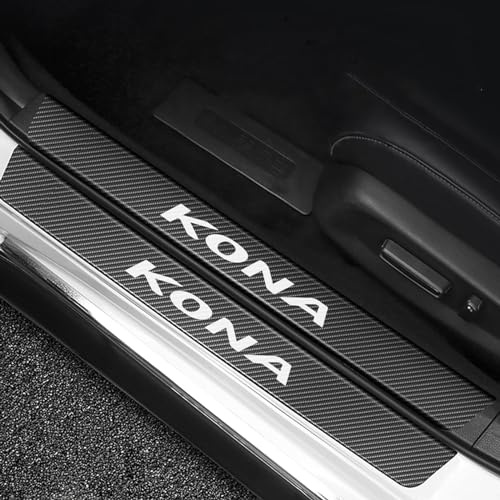 RIDGOEL 4 Piezas Protectores de Umbral de Puerta de Coche de Fibra de Carbono para Hyundai Kona, Decoración para Estribos Pegatinas Protección de Umbral de Puerta A