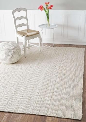 HandloomBazzar Handgefertigter, handgewebter, geflochtener Jute-Naturfasern, wendbarer Teppich, umweltfreundlich, für Schlafzimmer, Küche, Wohnzimmer, Bauernhaus, gebrochenes Weiß, 70 x 120 cm