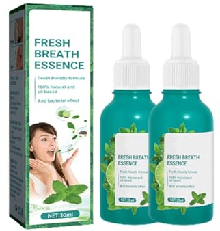 Fresh Breath Oral Care Essence, Suero Eliminador del Mal Aliento, Gotas Naturales para Refrescar el Aliento, Dura hasta 8 Horas,Sabor a Menta,Fácil de Llevar (2pcs)
