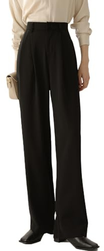 DayaEmmoTQ Pantaloni da Lavoro Donna, Vestito Dritto Slim, Vita Alta, Drappeggiato, Temperamento Casual, Pantaloni per Pendolari, Gamba Larga, Modelli per Primavera e Autunno, Nero , XL
