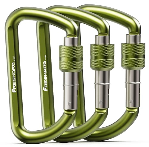 FresKaro Mosquetón Con Tapón de Rosca, Carabina de Aluminio Ultraligera, 12kN-1224kg, Resistente, Para Llaves y Correa de Perro, Verde, 3 Piezas