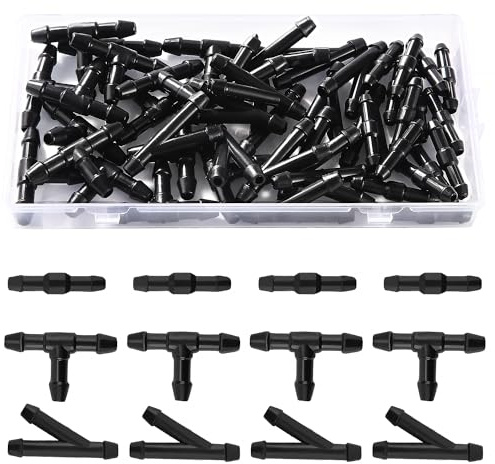 Lyeteung 45 Stücke Scheibenwischer Schlauchverbinder, Universal Scheibenwaschanlage Verbinder, Wischwasserschlauch Reparaturset, T-Typ, Y-Typ, I-Typ, Schwarz