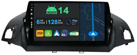 YUNTX 9 Zoll Android 14 Autoradio mit Navi Für Ford Kuga Escape C-max 2013-2017 | Octa Core | 6GB 128GB | Eingebaut 4G LTE | CarPlay & Android Auto | DSP | DAB+ | HDMI | Dual Band WIFI | Bluetooth 5.0