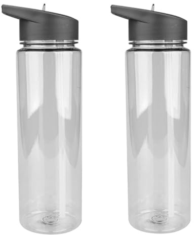 EHOTER Lot de 2 bouteilles d'eau de sport étanches en plastique transparent avec couvercle rabattable et filtre pour salle de sport, école, yoga et cyclisme Noir 750 ml
