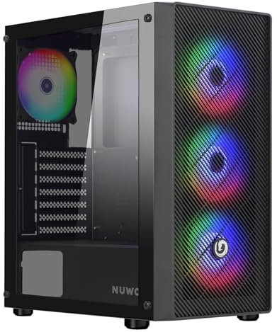 Nuwo Rodan R603 Nero Case ATX per PC Gaming, Supporta E-ATX, 4 Ventole LED ARGB Indirizzabile da 120mm Frontale Mesh e Pannello Laterale in Vetro Temperato