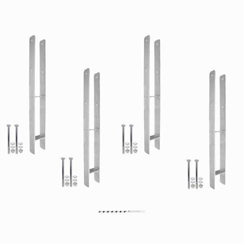 1 Set bestehend aus 4 H-Pfostenträger feuerverzinkt, extra lang, 6 mm / 800 mm für 160 mm Pfosten, inkl. Befestigungsset und Schlangenbohrer