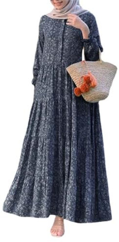 DOTBUY-SHOP Muslimisches Kleid Damen Ohne Hijab Muslim Sommerkleid Lange Robe Naher Osten Dubai Türkei Arab Islamischer Ramadan Gebetskleidung Abaya für Frauen S-5XL