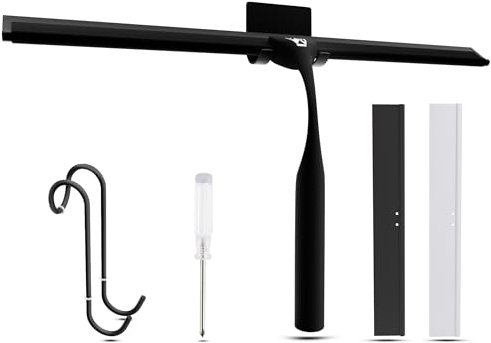 Wunset 30 cm Black Shower Squeegee, Large Window Squeegee - 6 Pieces Set Including 2 Replacement Silicone Lips, Squeegee Shower Cleaner for Shower Doors and Various Smooth Surfaces (30 cm, Black)