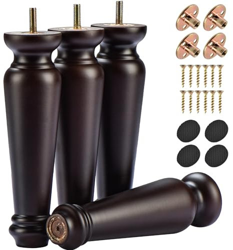 Btowin VCF 18cm Holz Möbelfüße, 4er Set Massivholz Spindel Tischbeine Möbelbeine mit vorgebohrten M8 Bolzen & Montageplatten für Schrank Sofa Garderobe Kommoden