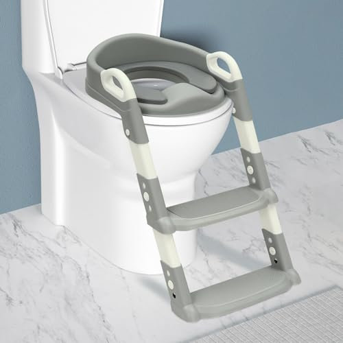 chennnls Kinder Toilettensitz Toilettentrainer mit Treppe, Toilettentrainer Faltbar Leiter Lerntöpfchen, Baby Wc-Sitz mit PU Gepolstert Kissen und Griffen Töpfchen (Blau)