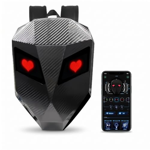 Zaino Moto a LED in Fibra di Carbonio Testurizzato - Zaino Moto a Guscio Rigido 3D con Schermo Digitale Programmabile, Borsa per Casco Equitazione Impermeabile per Esterni